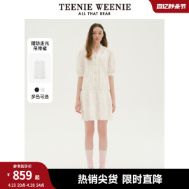 TeenieWeenie小熊2024设计感镂空花边宽松灯笼袖连衣裙黑色女