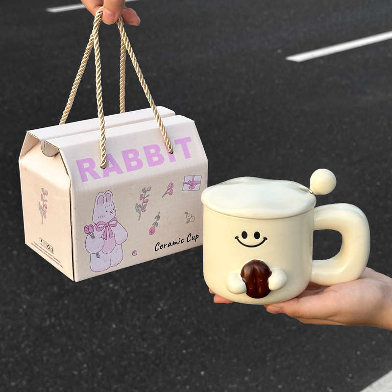 高颜值生日礼物女孩杯子可爱咖啡早餐马克杯带盖勺创意陶瓷喝水杯