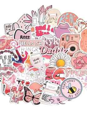 50PCS Cartoon Pink Style Vsco Girl Stickers For Laptop Moto