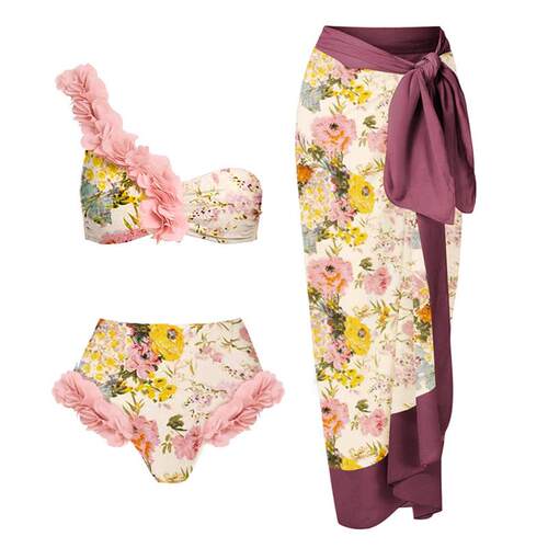 Bikini handmade decal single shoulder swimsuit set for
