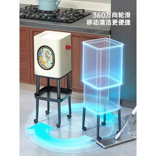 垃圾桶厨房家用2026新款大容量中古风带盖纸篓免弯腰可移动卫生桶