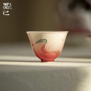 素手绘茶杯功夫茶具陶瓷家用品茗杯单杯有田烧杯子 墨己红色敦煌元