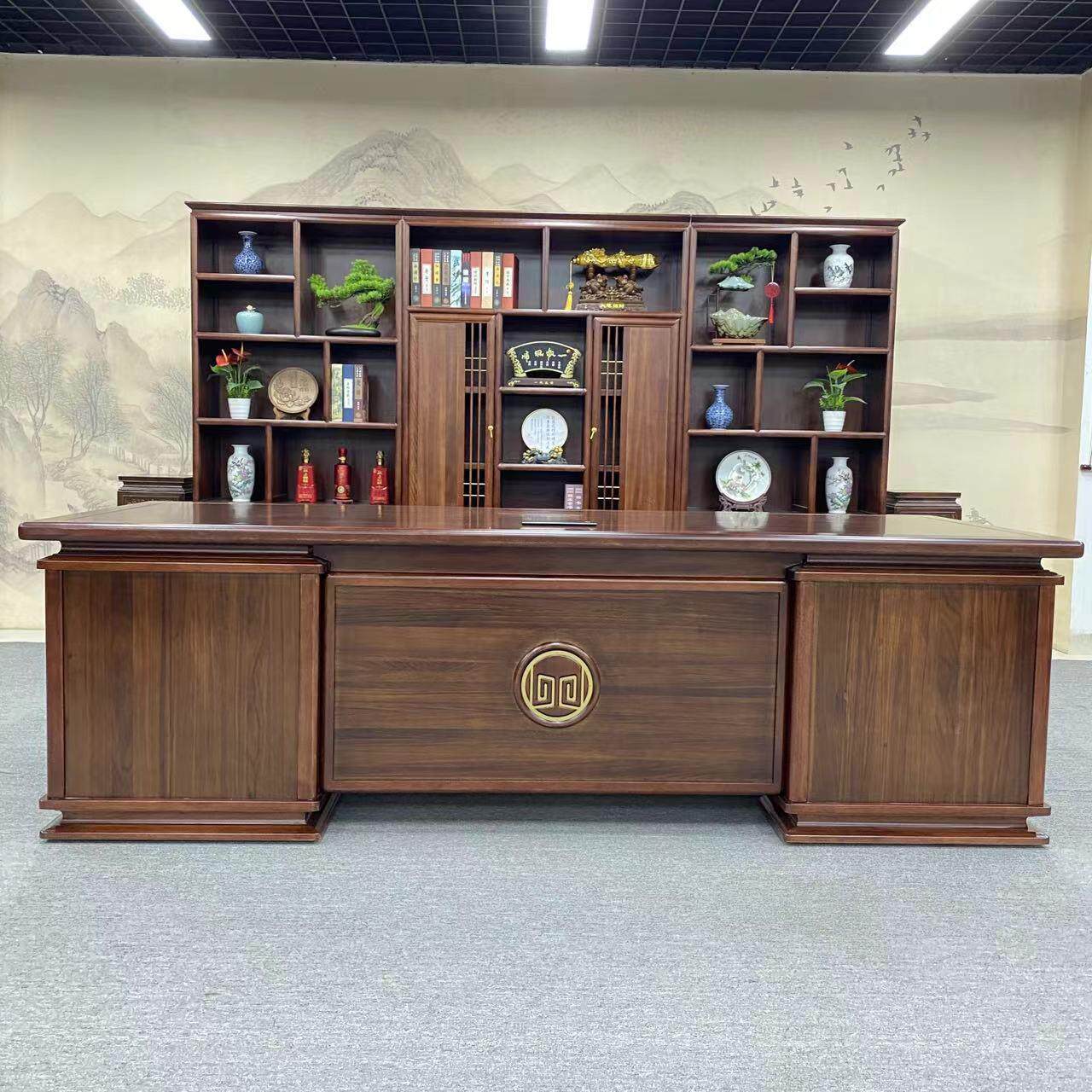 新中式乌金木实木办公室老板桌大班台董事长总裁高档家具办公桌