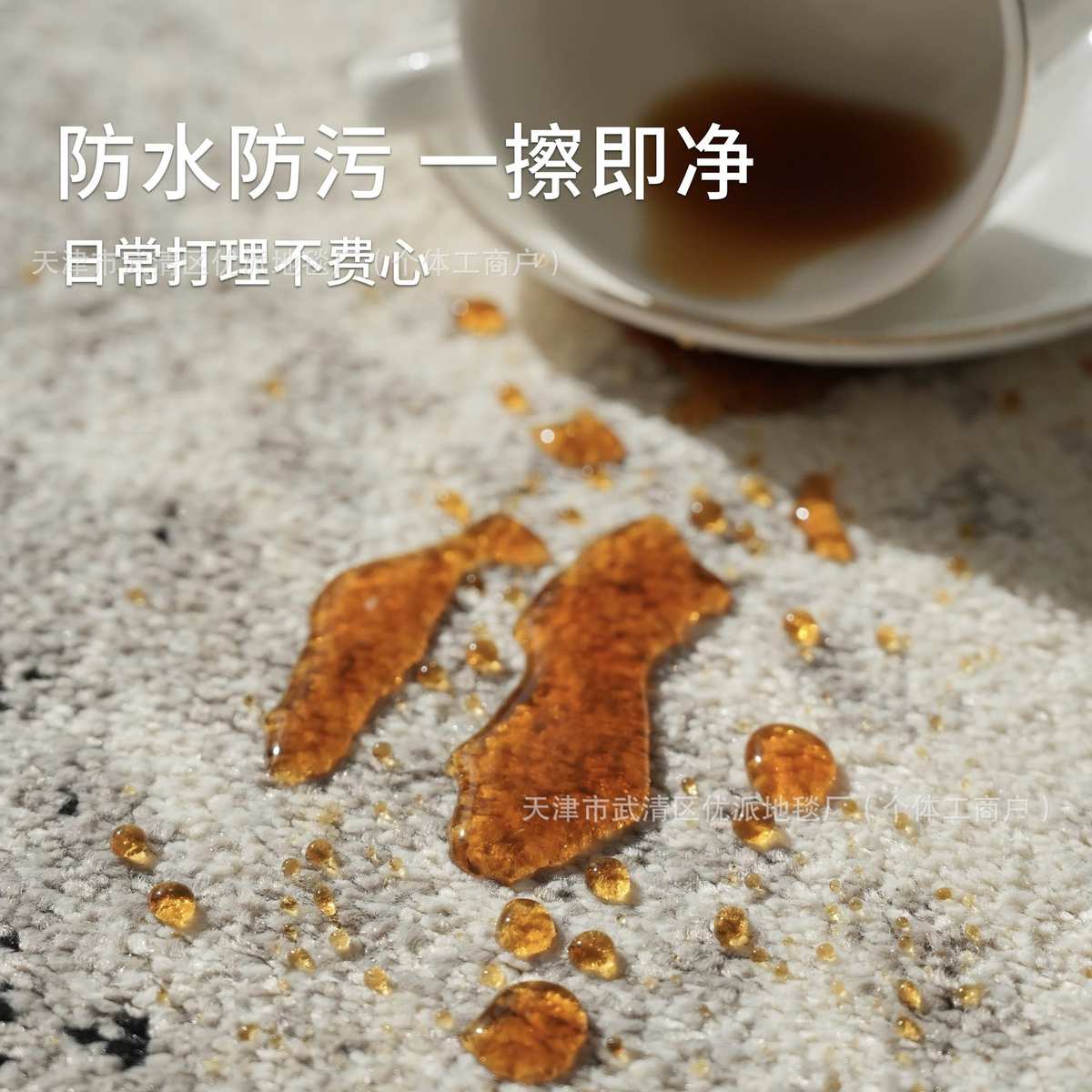 无胶防水客厅地毯高级感黑白灰现代极简意式轻奢沙发卧室免洗防污