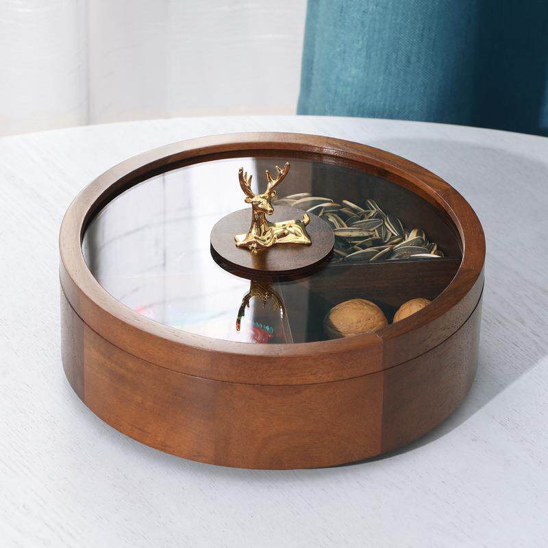 新中式实木糖果盒家用客厅茶几干果收纳果盘复古木质分格收纳木盒