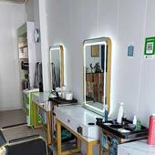 美发店网红镜子带灯理发店仿理石纹路双面镜台发廊单面烫剪发柜子