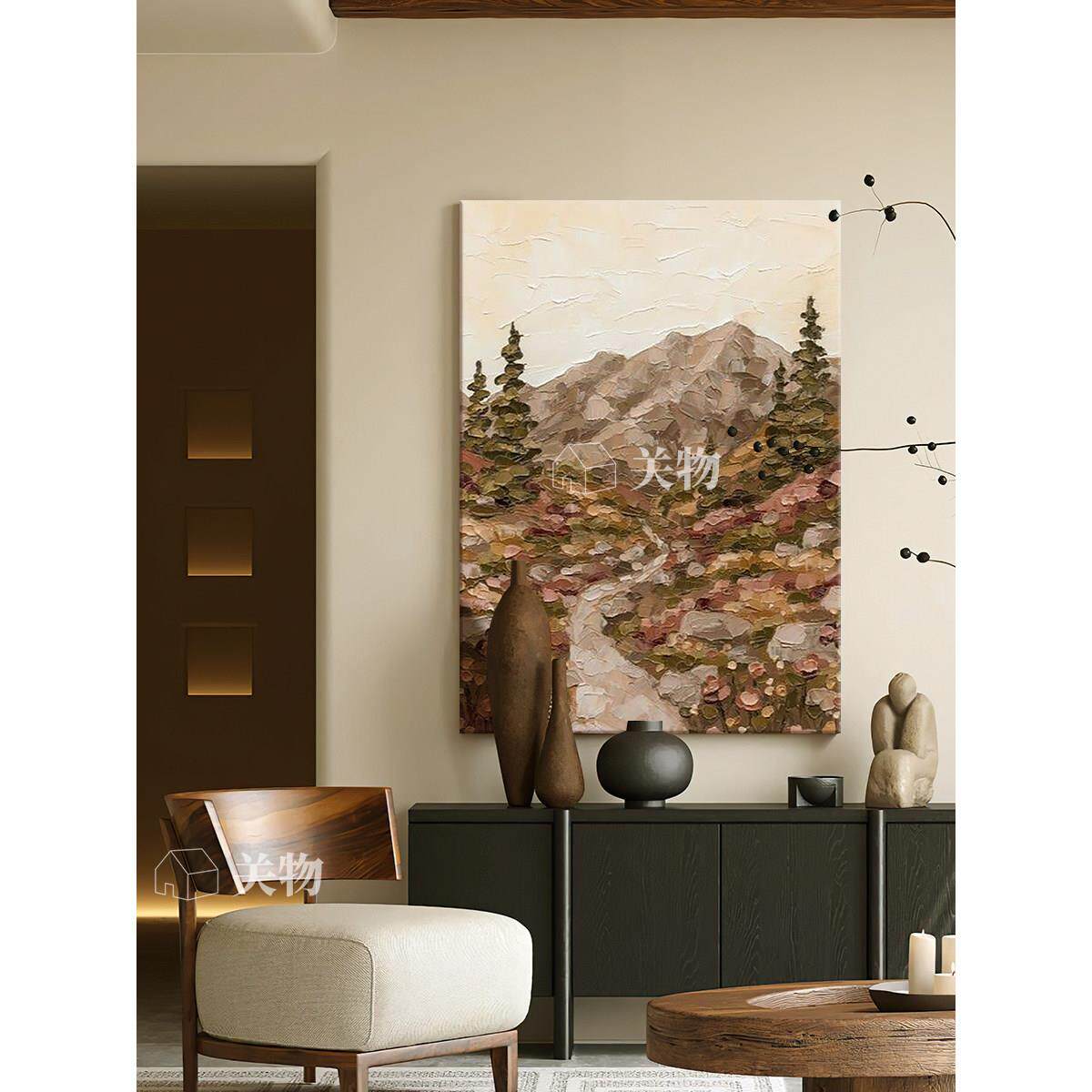 欧式抽象山峰风景手绘油画餐厅挂画笔触厚肌理刀画客厅玄关装饰画