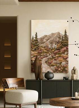 欧式抽象山峰风景手绘油画餐厅挂画笔触厚肌理刀画客厅玄关装饰画