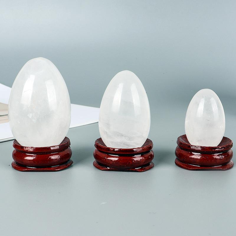 厂家直销天然水晶鸡蛋 白水晶鸡蛋三件套诞生石居家小摆件饰品