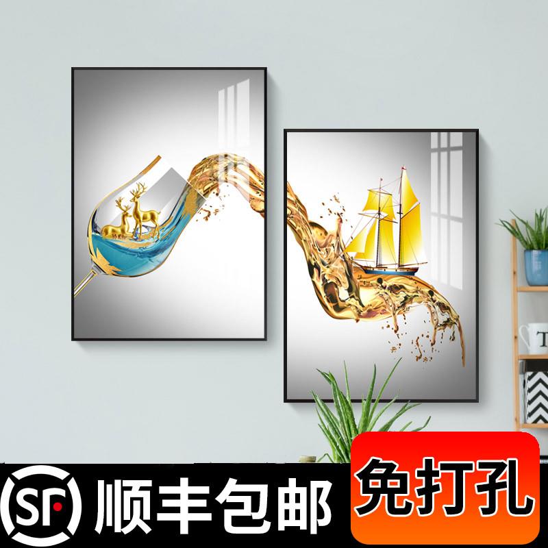 餐厅装饰画现代简约创意饭厅挂画酒杯壁画新中式墙画北欧晶瓷画图片