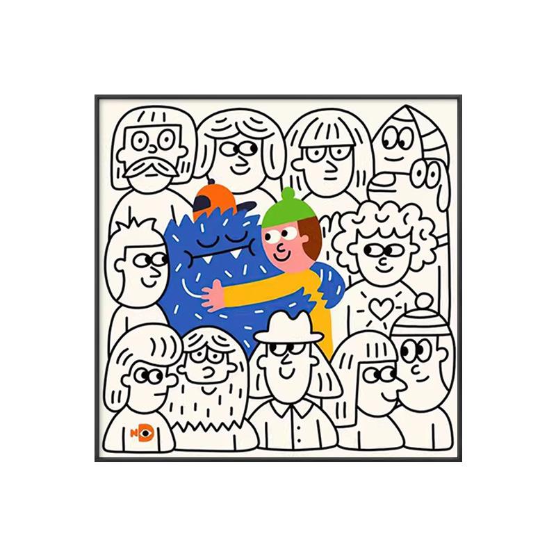 现代简约抽象简笔可爱人物儿童房客厅玄关装饰画背景墙壁方型挂画