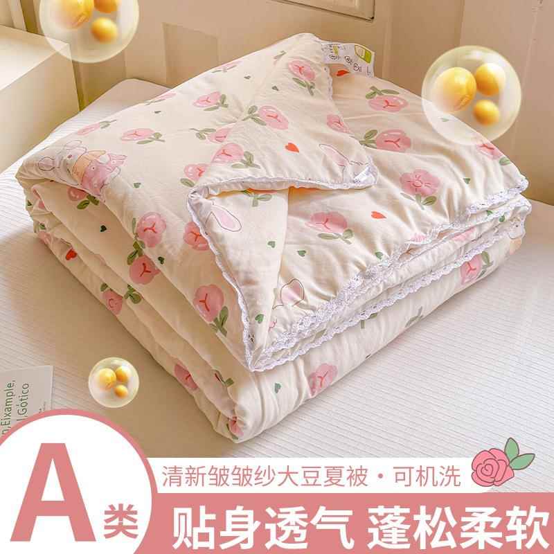 A类 小清新水洗棉夏被皱皱纱大豆纤维空调被单双人宿舍夏天薄被子
