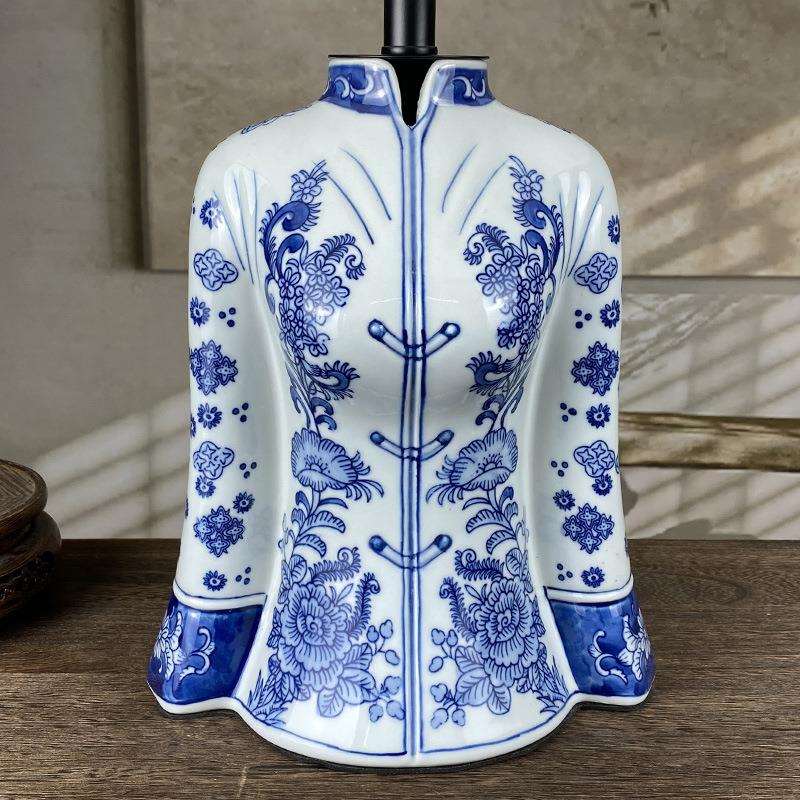 新中式青花陶瓷台灯客厅别墅卧室灯古典高当民宿装修灯具复古创意