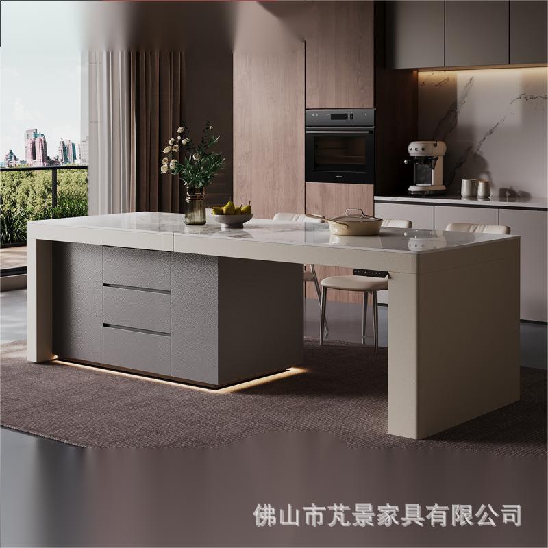 齐平岛台餐桌一体家用伸缩升降中岛台厨房高级多功能岩板岛台