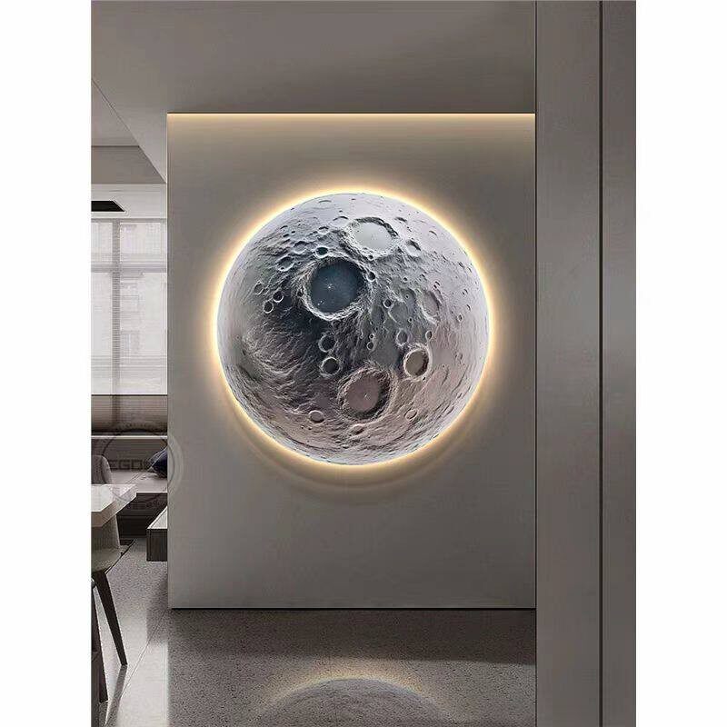 月球玄关装饰画星球走廊过道尽头氛围LED灯壁画卧室背景墙上挂画