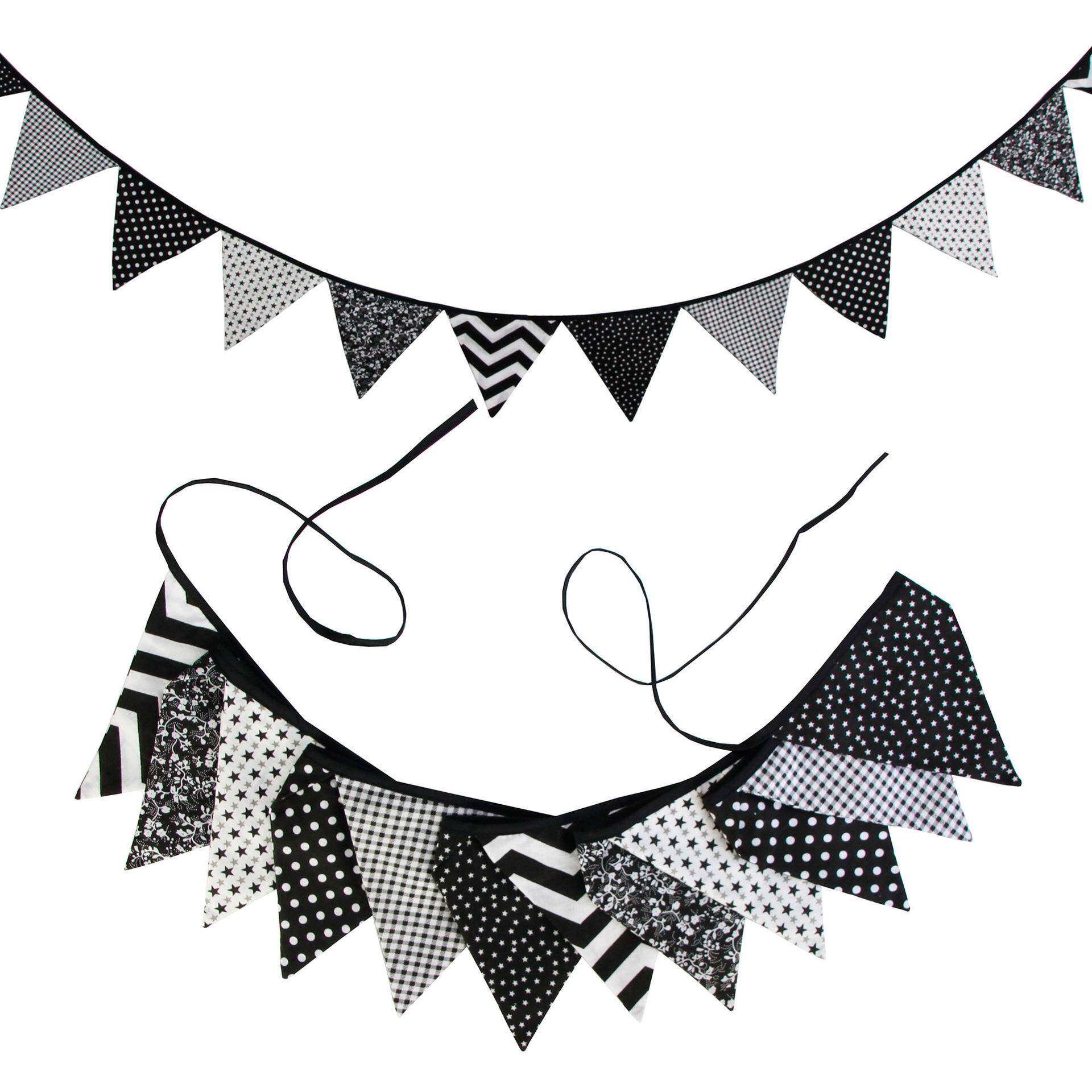 黑白灰棉布三角串旗帐篷旗婴儿拍照背景婚庆生日幼儿园布置挂旗