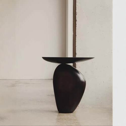 idao家具工厂鹅卵石黑色实木艺术沙发角几客厅阳台卧室小茶几边桌