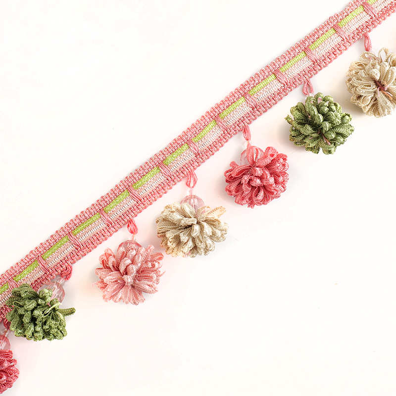 柯桥 厂家货源窗帘花边辅料  帘头多色大草莓吊穗流苏花边