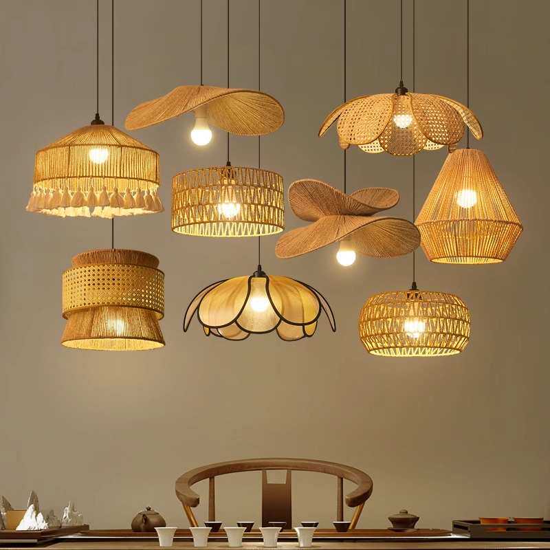 复古藤编吊灯餐厅草帽茶室民宿饭店手工编织天然麻绳灯笼竹编灯罩,家装灯饰光源,客厅吊灯,淘宝优惠券,粉丝福利购,淘宝优惠卷