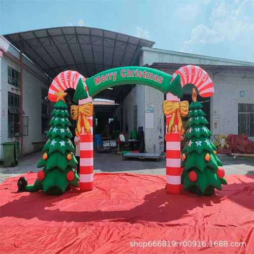 广州新款圣诞节充气圣诞老人气模圣诞树拐杖雪橇爬墙雪人拱门模型