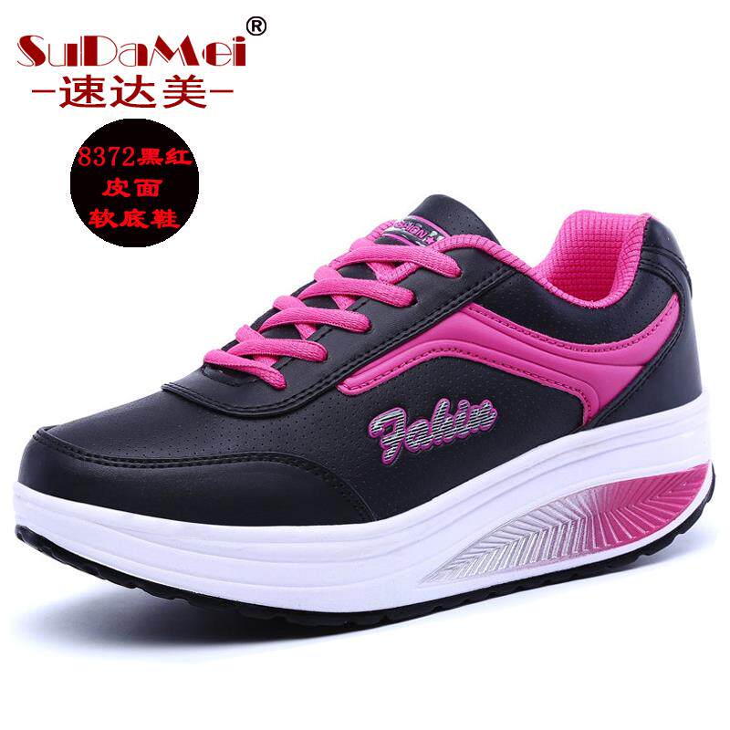 高档达美女鞋冬季速透气闲糕新款松加绒摇摇鞋厚底增高摇摆鞋运动