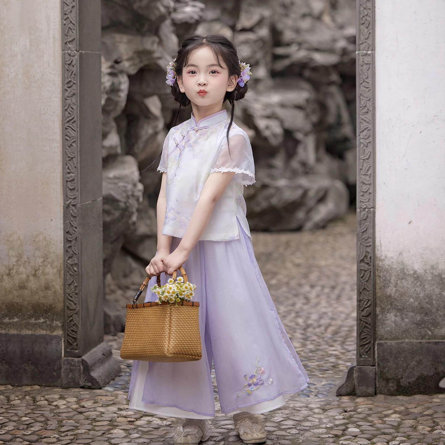 汉服女童夏装2026新款小女孩中国风旗袍套装女宝宝新中式薄款唐装