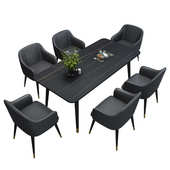 意式 长方形岩板餐桌简约家用客厅多人吃饭桌西餐厅铁艺餐桌椅组合