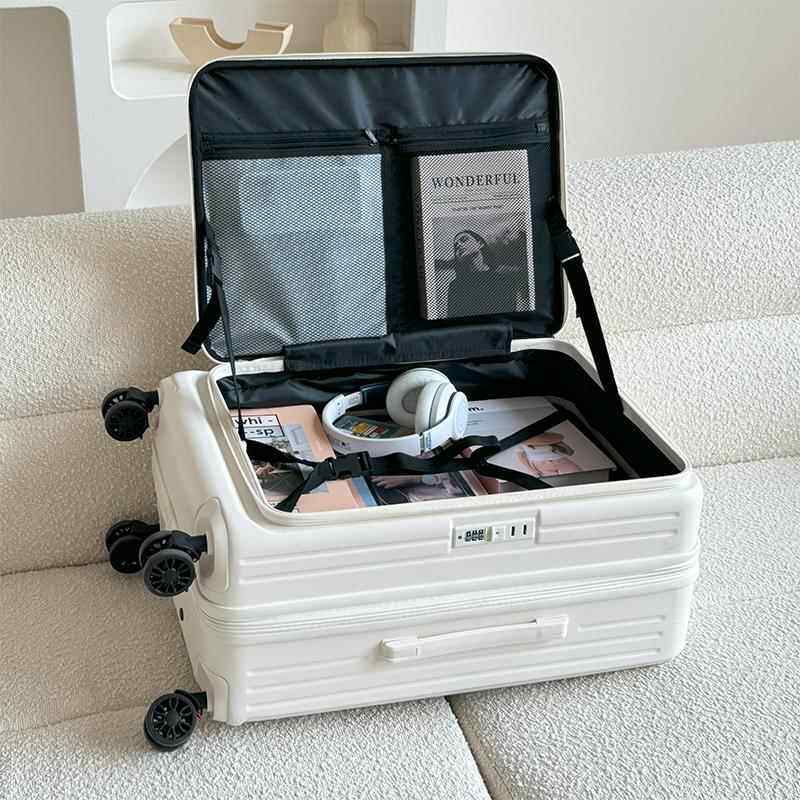 高档新款侧0开 口李箱大容量可扩行展PC拉杆箱2寸登机箱男静音旅