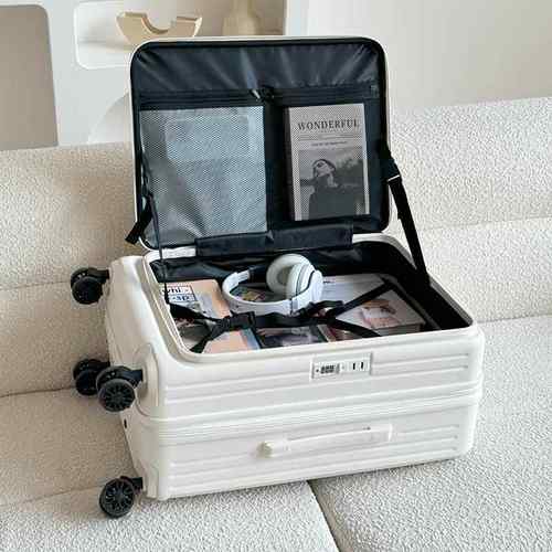 高档新款侧开女 口行李箱大容量可扩行PC拉杆箱2展0寸登机箱男静