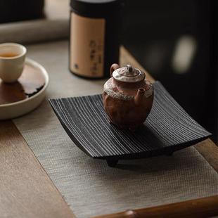 侘寂风整木实木茶托盘干泡台果盘茶点盘 白蜡木炭烧壶承日式