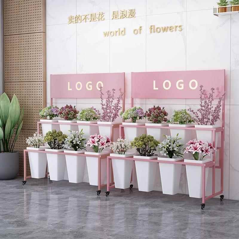 室内可花架鲜移动花子花卉商场轻奢铁艺花桶架支多层花植物展架示