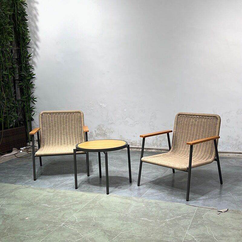 户外休闲藤编柚木餐桌椅组合阳光房藤椅家具花园露台阳台室外庭院