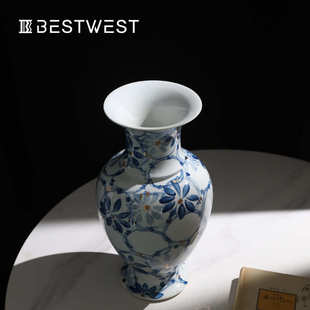 新中式青花瓷陶瓷花瓶景德镇落地大号摆件客厅插花轻奢高级感玄关