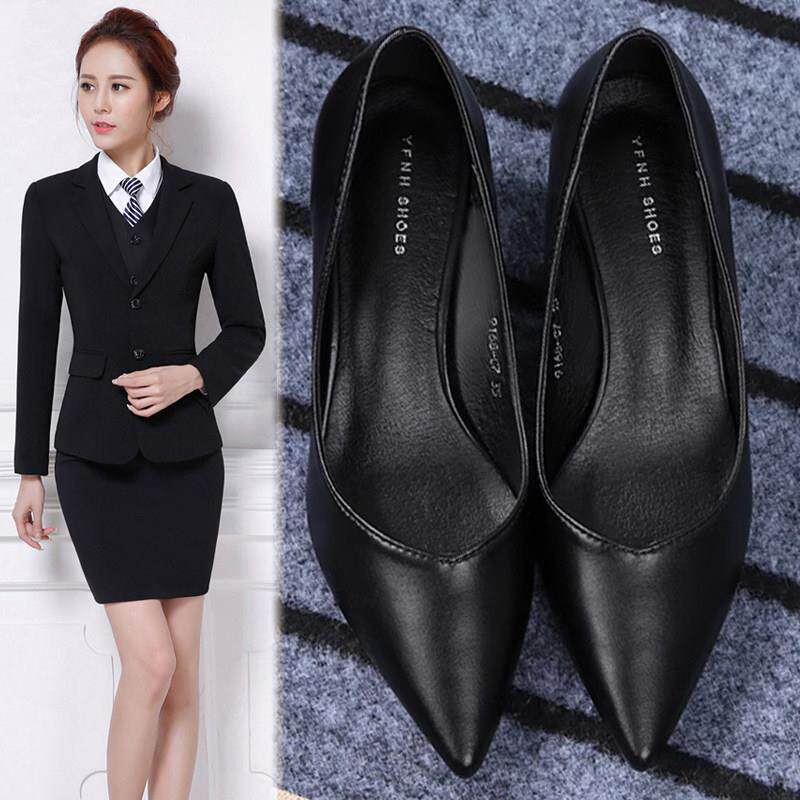 工作鞋女黑色高跟尖头职业正装上班皮鞋中跟细跟礼物仪工装空乘单