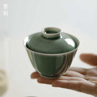 越窑青瓷两才仿古全手工日式 束刻 简约泡茶碗不烫手敬茶碗茶杯