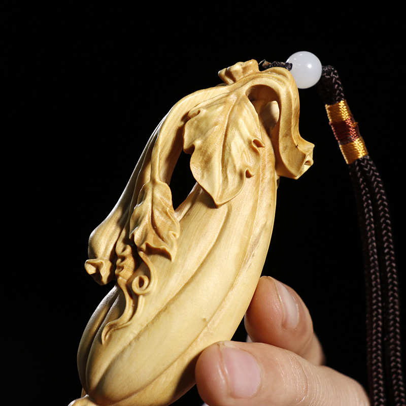 小叶黄杨木雕木质家居装饰品汽车挂件丝瓜摆件工艺品手把件顶呱呱