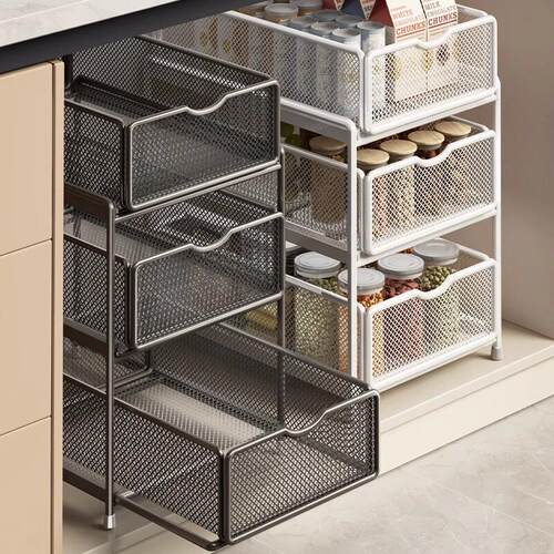 厨房抽拉式置物架整体橱柜内分层架子下水槽多功能超深抽屉拉篮收