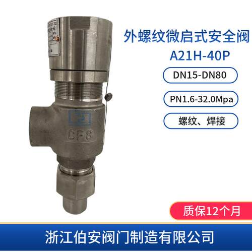不锈钢弹簧式外螺纹安全阀A21H-40P安全阀专业制造商
