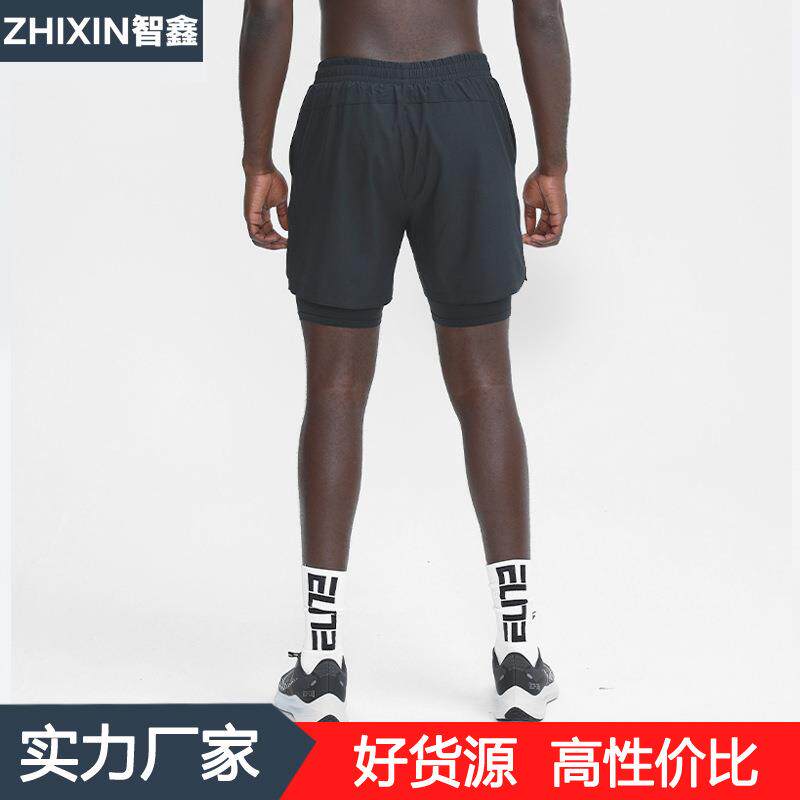 夏季速干运动短裤男款宽松内衬假两件外穿篮球裤美式健身裤