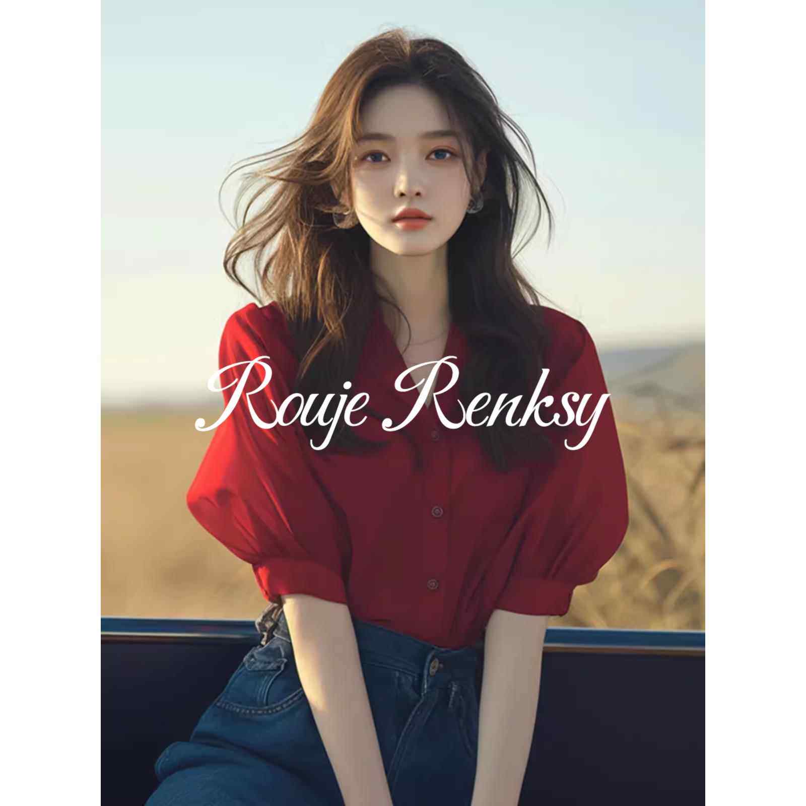 法国rouje renksy法式减龄绝美高级感气质红色灯笼袖衬衫女夏简约