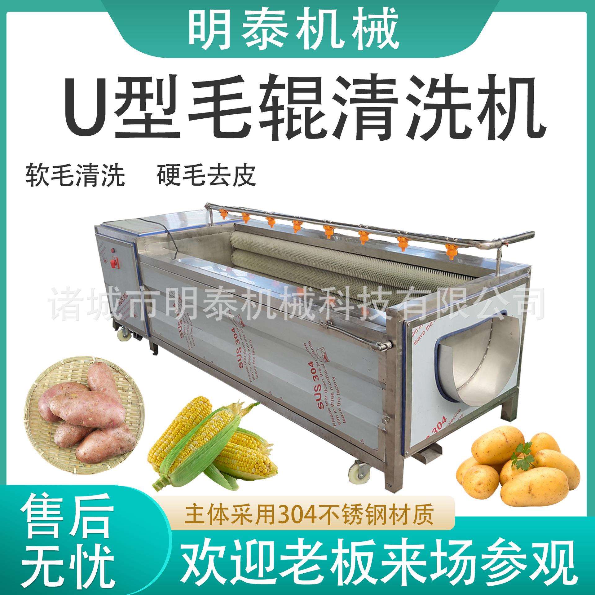 全自动U型毛辊清洗机猪蹄羊蹄猪头燎毛清洗机红薯土豆清洗去皮机