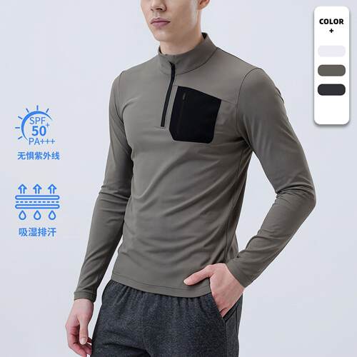 Long sleeved men's half zipper stand up collar top,
