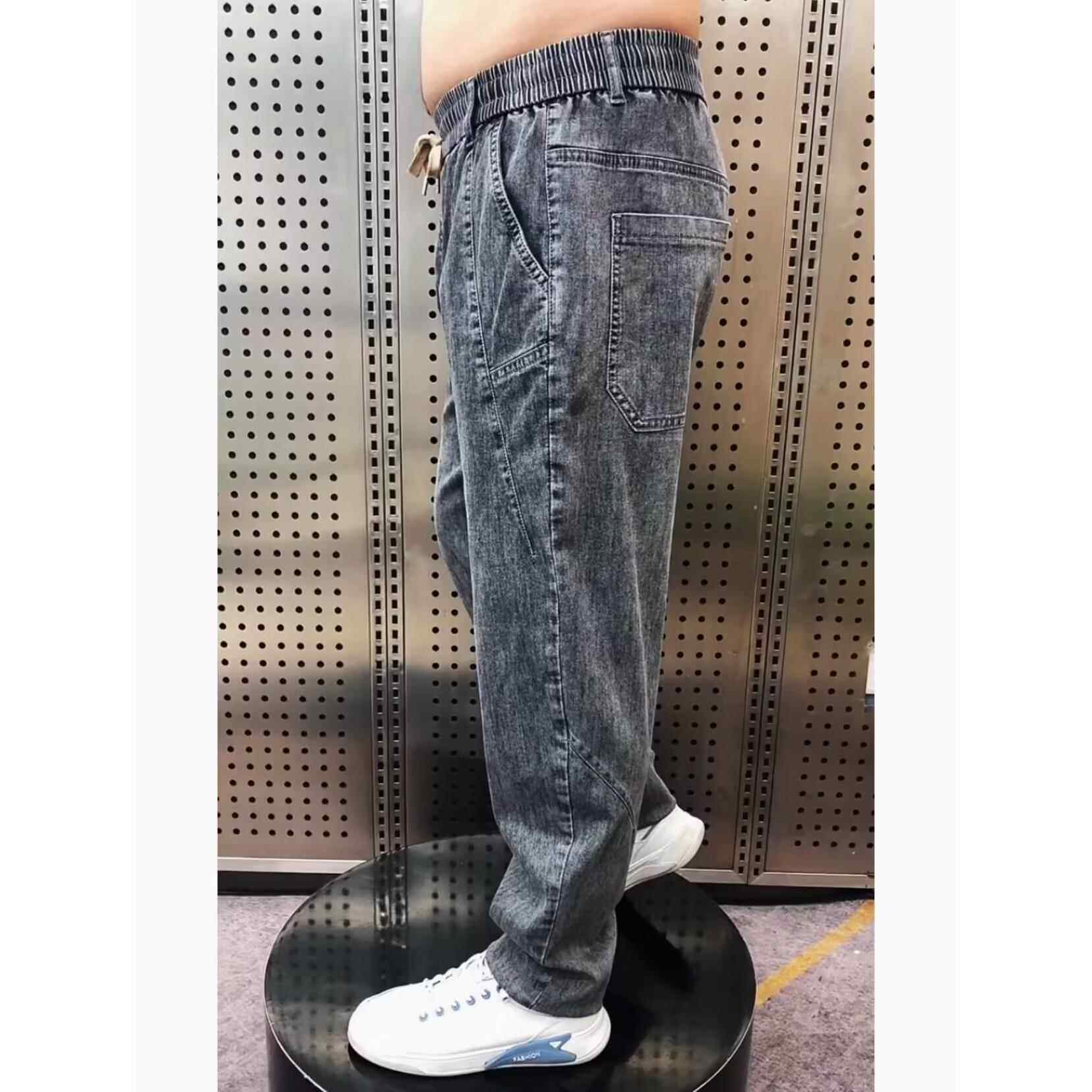春秋裤男爸爸裤休闲裤直筒弹力牛仔裤百搭青春宽松小直角