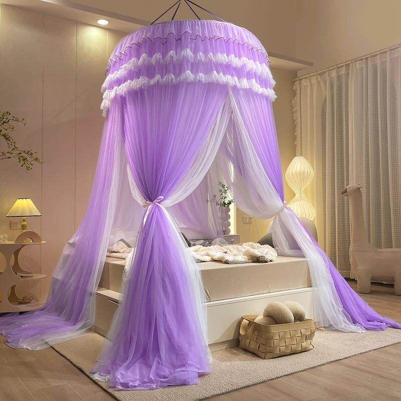 #圆顶吊顶落地蚊帐双人家用1.5m/1.8m床落地免安装床幔吸顶