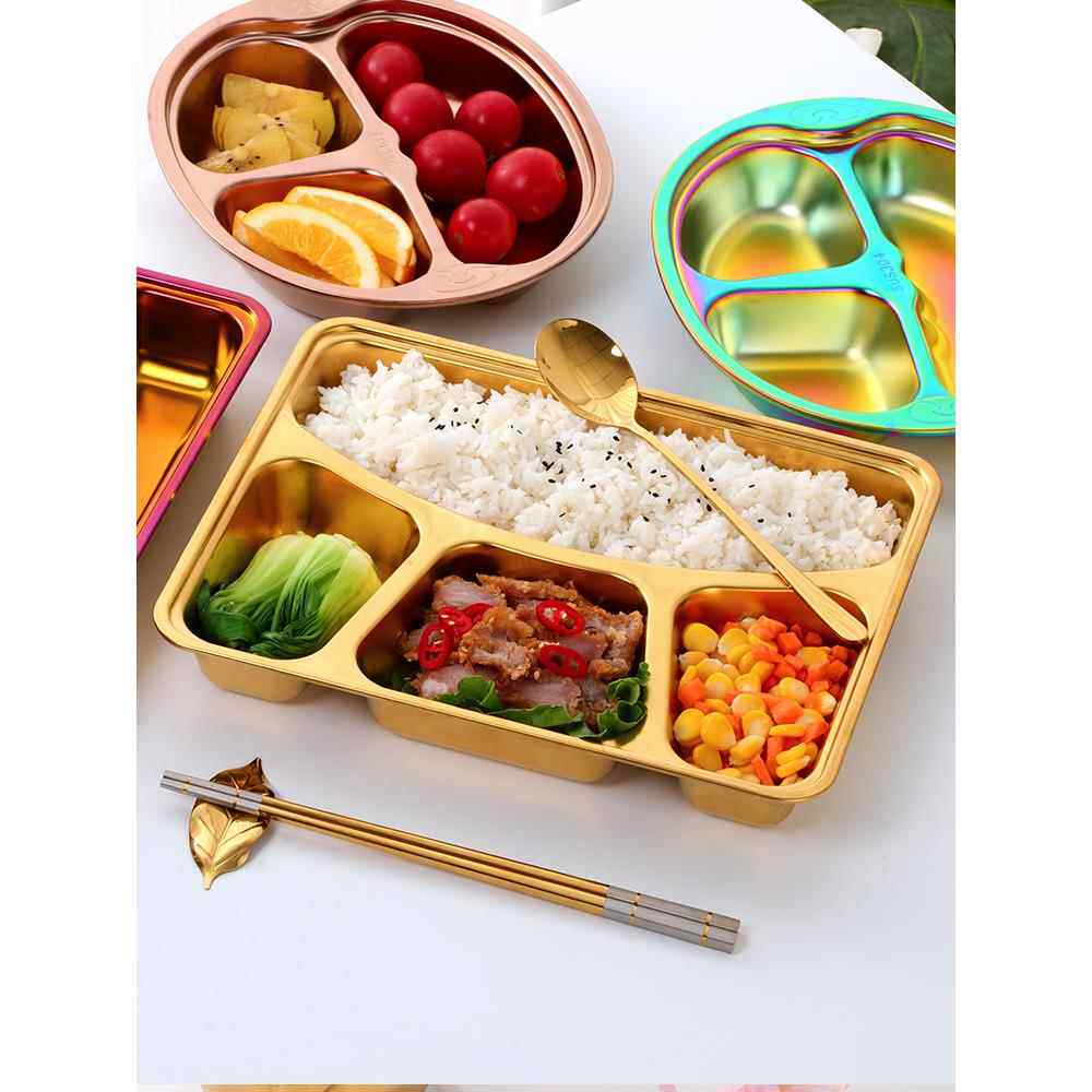 快餐盘304不锈钢幼儿园学生食堂创意分格餐盘带盖防尘分格饭盘