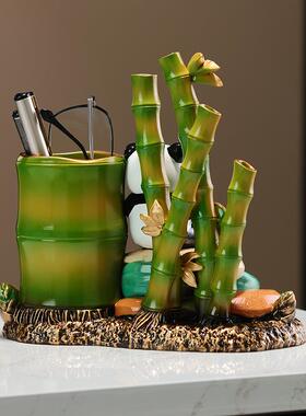 节高升创意熊竹林笔筒摆件客厅XYC192猫玄书房电视柜节装饰关品乔