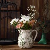 绿双色圆肚花壶瓶水培鲜花干 干燥花瓶家居摆饰插花清新田园餐桌