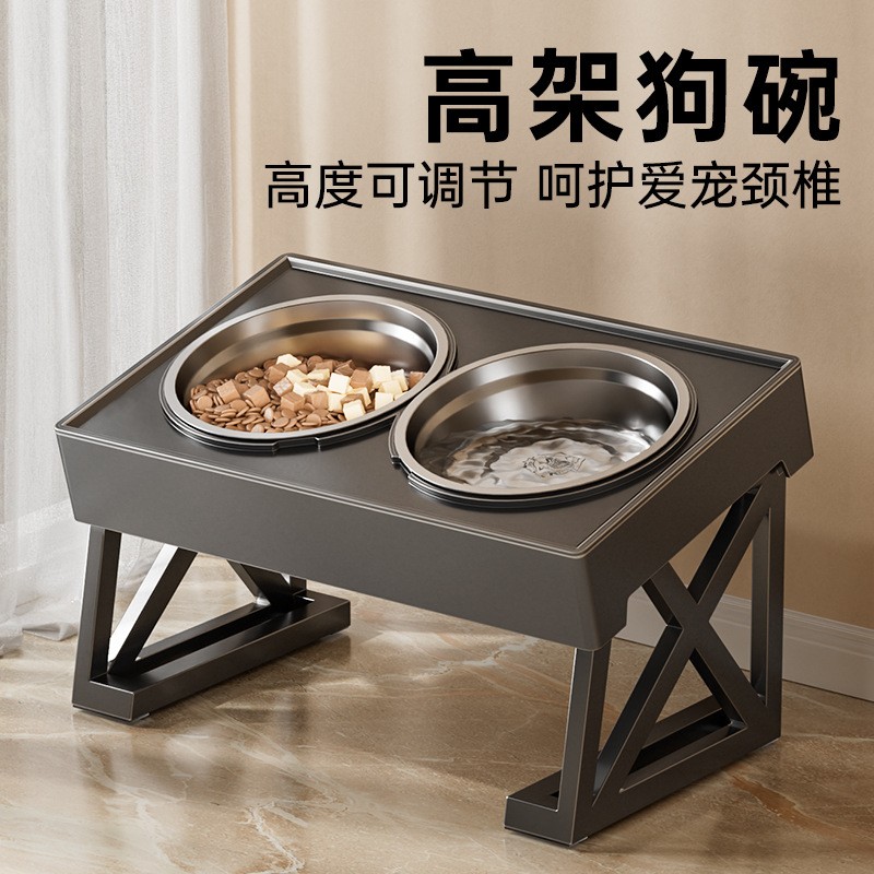 狗狗喝水一体高架护颈大型犬狗狗食盆柯基慢食碗宠物不锈钢喝水碗