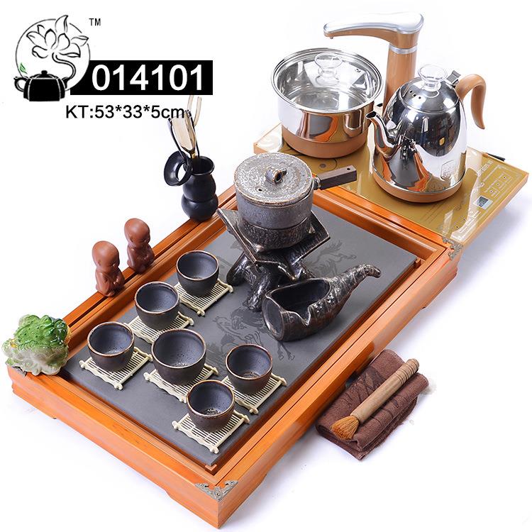 新款直销014瓷木石盘实木柯木茶盘茶海原矿紫砂功夫茶具套装送礼