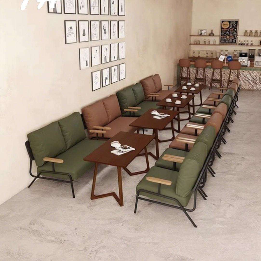 实木桌椅组合咖啡店椅餐厅奶茶店酒店大堂接待布艺沙发餐厅商用